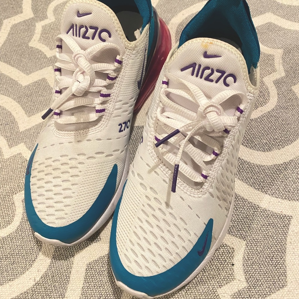 Nike Air Max 270 white, teal and pink